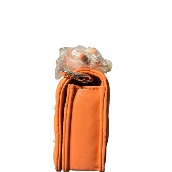 Badgley Mischka Diamond Quilted Crossbody Bag W/ Pearls Coral - Picture 4 of 8